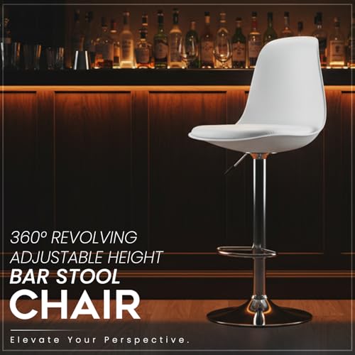 Image of DIYA Seating Solutions 360 Revolving Adjustable Height Bar Stool Chair with Chrome Metal Base | 1 Year Warranty | Leatherette Upholstery | Stable Stool for Office, Cafe, Restaurant- White (Pack of 4)