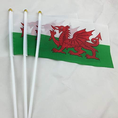 Amosfun 20pcs Wales Hand Waving Flags Welsh National Country Flag Mini Polyester Office Desk Little Table Flags Welsh Dragon Flags 14x21cm