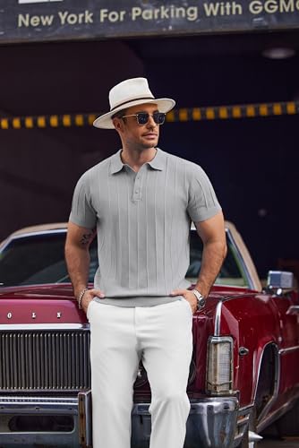 Image of COOFANDY Mens Knit Polo Shirts Short Sleeve Ribbed Textured Polo Shirt Lightweight Casual Golf Shirts Collared T Shirt