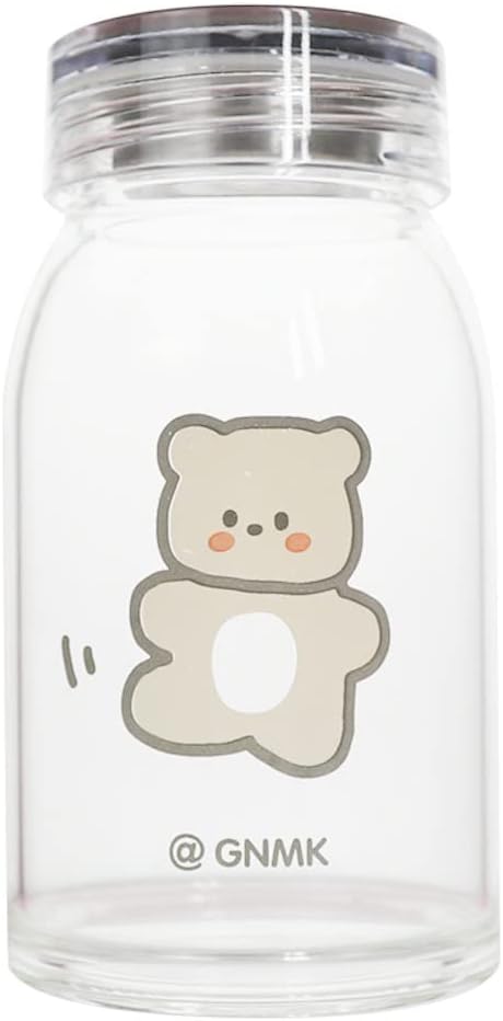 JHTPSLR Kawaii Clear Water Bottle Cute Aesthetic Brown Bear Water Bottle with Strap Heat Resistant Borosilicate Glass Water Bottles for Women Teen Girls School Sports Travel (Sports Bear)
