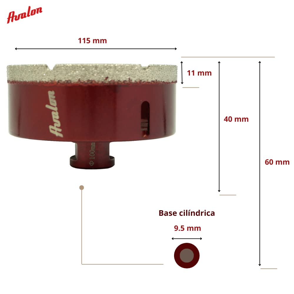 Cylindryczne wiertło diamentowe do szlifierki metrycznej M14 Avalon 115 mm Wiercenie na sucho płytek, porcelanowe, marmuru, kamionki, ceramiki, granitu