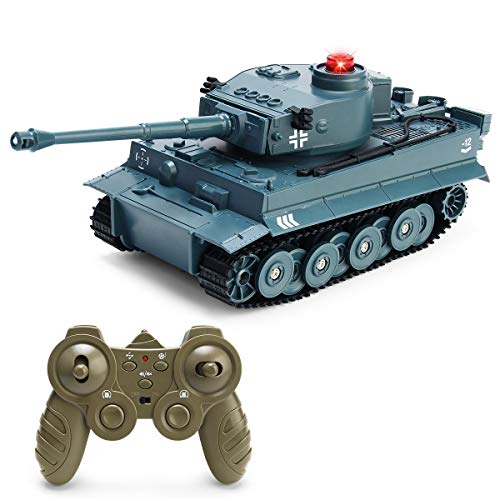 JJRC RC Tank 1/30 Remote Control Military Battle Tank Toy That Shoots with Lights & Realistic Sounds RC Vehicle 270Â°Rotational Military Toy Truck (German Blue)
