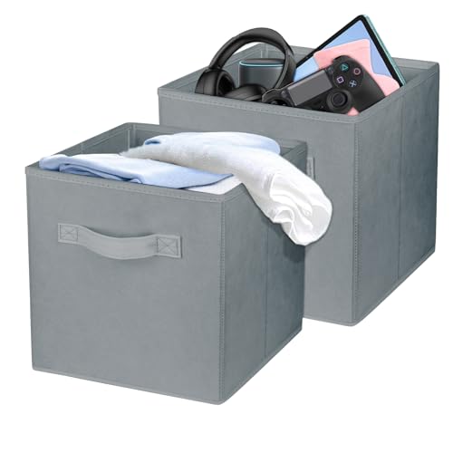 Zuihug 2 Pcs Storage Cubes, 10.5 Inch Collapsible Storage Bins, Fabric Foldable Bins for Organization, Durable Storage Bins for Closet, Shelves, Offices (Grey)