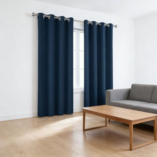 Rideau occultant anti chaleur bleu foncé 190x205 opaque à oeillets