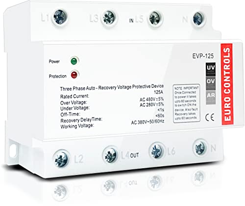EuroControls Surge Protector Switch Euro Evp-125 125A three phase four pole automatic over under voltage protector with auto recovery