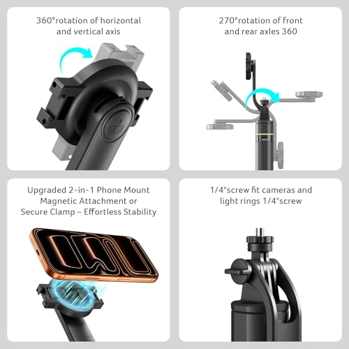 Image of Acer Gadget Magnetic Tripod for iPhone - 70.8 inch Magnetic Phone Tripod with Auto Open Magnetic Phone Mount Bluetooth Remote Adjustable Height for Vlogging YouTube TikTok Video Recording