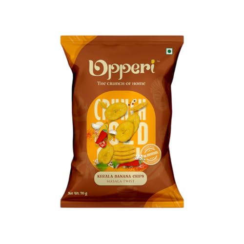 Image of Upperi Masala Twist Kerala Banana Chips | 70g | Spiced Nendran Banana | Real Indian Masala | Rice Bran Oil Fried | Zero Trans Fat | NABL Certified | Vegetarian