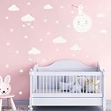 Moon Star Wall Decals Cartoon Rabbit Wall Stickers Cute Bunny Wall Decals Moon Cloud Wall Decals Wat