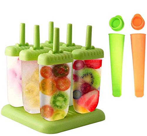 Queta Eisformen, 6 Stück EIS am Stiel und 2 Stück Eislutscher Popsicle Formen Set für Kinder und Erwachsene, Grün, Orange