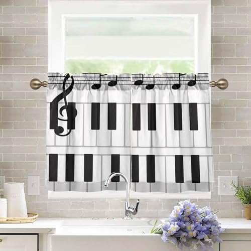 Flradish Cartoon Piano Keys Kitchen Curtains 24 Inch Length Blackout