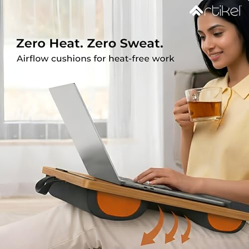 Image of Artikel Lap Desk Pillow for Laptop - Fits Up to 17 inch Laptop Portable Bed Desk Tray Built-in Mouse pad& Wrist Support-Wooden Lapdesk for Work from Home & Study with Cushion (Walnut Wood)