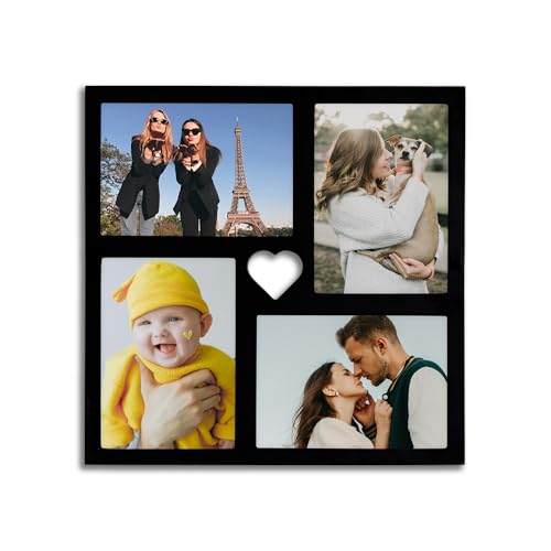 TBPOA Custom Your Photos Prints on Glossy Paper Personalized Pictures in Collage Frames Gift for Couples Friends Family Pets (Black, 4Pcs 5x7)
