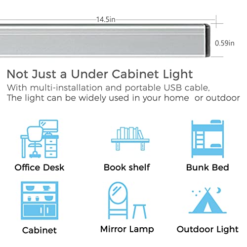 Image of ASOKO LED Under Cabinet Lighting USB Plug-in, Dimmable, 3 Color Temperature, 14.5 in, Under Counter Lights for Kitchen,Shelf,Cupboard, Under Desk Monitor Light Bar (Sliver, 14.5 inch-2 Pack)