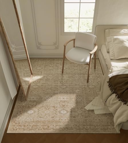 Washable Boho Bedroom Area Rugs: 3'x5' Entry Throw Rug Stain Resistant Tribal Distressed Accent Rug Non Slip Low Pile Soft Carpets for Entryway Living Room Bedside Kitchen Office Dorm Foyer Entrance