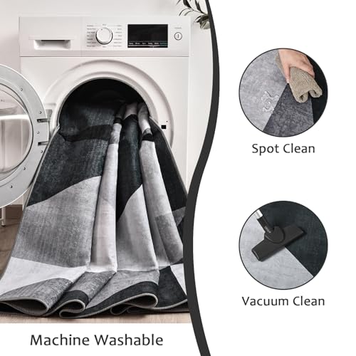Tapete moderno geométrico lavable 5x7 gris miniatura 5