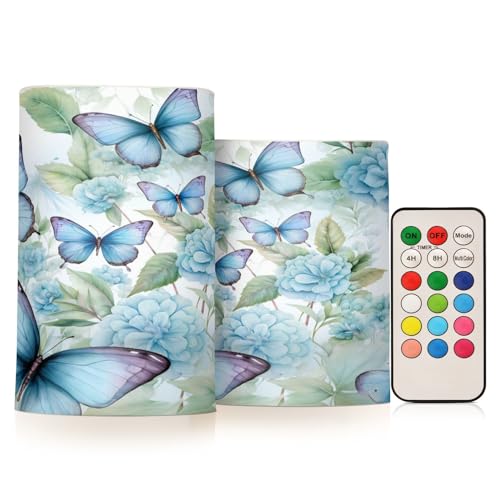 ALAZA Butterflies (23) Flickering Flameless Candles Battery Operated with Remote Timer,Tea Light Candles LED Pillar Votive Candles Set of 2 for Outdoor Indoor Decorations