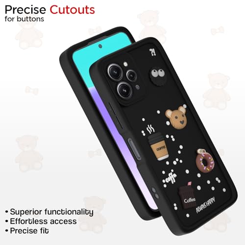 Image of Pikkme Back Cover for Redmi 12 4G | 3D Cartoon Silicone Case Cute & Fun Full Protective Bumper Cover (Black)