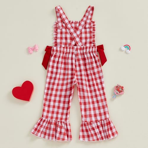 Lucikamy Toddler Baby Girl Bell Bottoms Romper Floral/Butterfly Overalls Suspender Flare Pants One Piece Strap Jumpsuit (V-Red, 6-12 Months)
