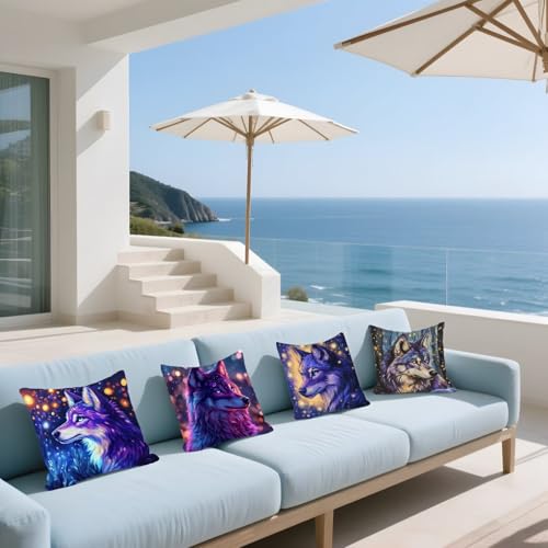 Housse de coussin 40x40cm loup pour décorer un canapé de salon ou des chaises de jardin extérieur