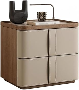 Bedside Table Modern Light Luxury Solid Wood Saddle Leather Bedside Table Home Bedroom Simple Advanced Bedside Storage Cabinet Side Tables BedroomA