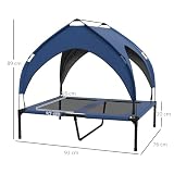 PawHut Erhöhtes Hundebett mit Baldachin, Haustierbett, Outdoor Hundeliege mit Dach, Atmungsaktiv, für große Hunde Dunkelblau Oxford 91 x 76 x 89 cm