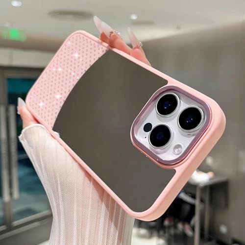 Miroir de Maquillage Coque iPhone 14 Pro Antichoc Évitez les Rayures Strass Paillettes Rose