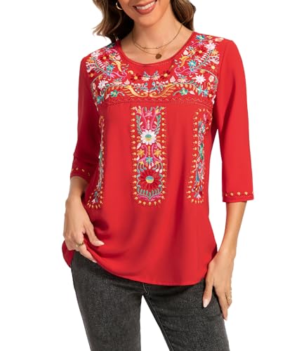 MINTLIMIT Mexican Shirts for Women Embroidered Tops Traditional Summer Blouse
