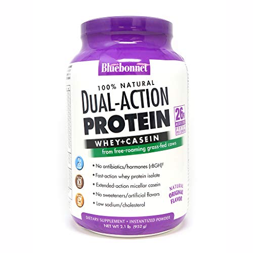 Bluebonnet Nutrition Dual-action Protein Powder, Whey From Grass Fed Cows, 26g of Protein, No Sugar Added, Non GMO, Gluten Free, Soy free, kosher Dairy, 2.1 Lbs, 28 Servings, Original Unflavored Bluebonnet Nutrition Dual-action Protein Powder, Whey From Grass Fed Cows, 26g of Protein, No Sugar Added, Non GMO, Gluten Free, Soy free, kosher Dairy, 2.1 Lbs, 28 Servings, Original Unflavored