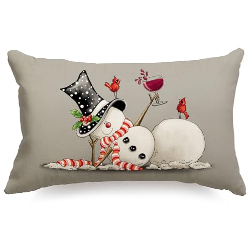 JXZYGMD Grey Christmas Pillow Covers 12x20 Snowman Merry Christmas Lumbar Pillow Cover Decorations Throw Pillow Covers Decorative for Sofa Winter Home Decor