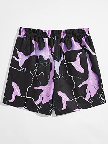 Wdirara Men's Lightning Graphic Print Drawstring Casual Summer Beach Shorts Multicolored S #TOP1