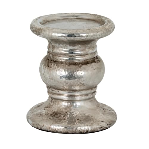 Image of Silver Punch Faced Ceramic Large Candle Holder