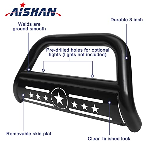 Aishan Bull Bar Pickup Truck 3" Brush Grille Guard With Removable Skid Plate Front Bumper, Compatible With Nissan Frontier 2005-2021/ Pathfinder 2005-2007/ Xterra 2005-2015, Black #TOP1