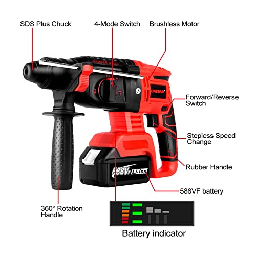 TEMSOOM ONEVAN 2000W 4-Funktions-bürstenloser Akku-Elektro-Schlagbohrschrauber Bohrhammer-Schlagbohrmaschine mit Akku… – Bild 5