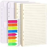 LEOBRO A5 Refill 2 Pack Ruled Line 2PCS Binder Pockets 160 Pcs Note Flags Index Tabs with Ruler 6 Hole Loose Leaf for 6 Ring A5 Binder Notebook