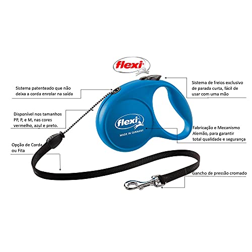 FLEXI Guia Retrátil Fun Corda M 5M Azul Flexi Para Cães Medio Azul