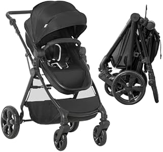 HOMCOM 2 in 1 Pushchairs and Strollers w/Reversible Seat, Single Hand Foldable Lightweight Baby Stroller w/Fully Reclining Backrest 5-Point Harness Adjustable Handlebar, from Birth to 3 Yrs, Black