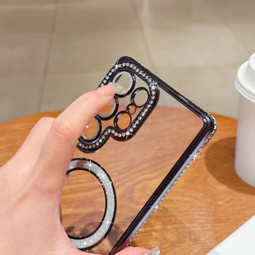 Image of DIZORO Compatible with (Samsung Galaxy S26 Ultra Case) Clear Diamond Glitter Case |Camera Lens Protector with Glitter Ring | Premium Shockproof Glossy Shiny Back Cover Case for Girls Women -Blue