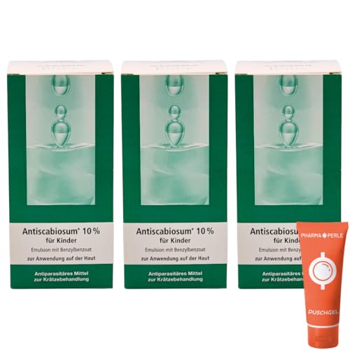 Antiscabiosum 10% für Kinder – Krätzebehandlung, Linderung von Juckreiz I Sparset mit give away von Pharma Perle (3 x 100 ml)