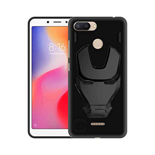 Image of COVERLY Official 3D Touch Feel Trending Marvel Avengers Logo Mask Soft Rugged Grip Iron Man Super Power Cartoon Movie Engraved Silicone Matte Back Cover for Xiaomi Redmi 6 - Black