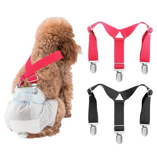 Hundewindel Hosenträger 2 Stück,Hunde-Hosenträger können verhindern DASS Windeln oder Unterwäsche herunterrutschen,für schutzhose läufige,katzenwindel,rüdenwindel (Schwarz+Rosenrot, M)
