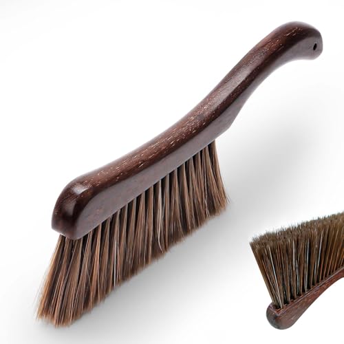 Yooyan Sofa Brush, Bed Brush, Broom Cleaning Tool, Soft Bristle Brush, Natural Solid Wood Handle, Dust Brush, Hand Brush for Counter, Bed, Sofa, Car, Fireplace, Clothes, Furniture, Sheets (Brown)