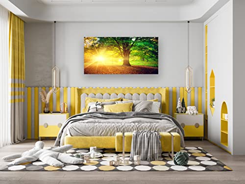 Baisuwallart S06150 Wall Art Decor Canvas Print Picture Sunrise Trees 1 Panel Natural Forest Painting Yellow Artwork For Bedroom Kitchen Office Home Wall Decor Stretched And Framed Ready To Hang #TOP2