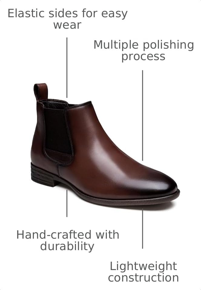 Image of Jousen Mens Chelsea Boots Leather Slip On Dress Boots | Top-Grain Leather Upper,Slip-On Chelsea,Non-Slip Rubber Sole,Removable Memory Foam Insole,Lightweight Business Style