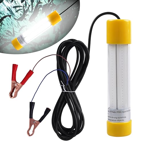 Super Bright Underwater Fishing Light, 20W 12V 16000 Lumens IP68 Waterproof LED Submersible Fish Lamp Night Fishing Dock Boat Deep Drop Light for Crappie Squid Shad Shrimp Prawns