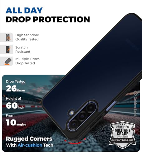 Image of Golden Sand Rugged Frosted Back Cover Case for Samsung Galaxy A17 5G, Samsung Galaxy M17 5G - Semi Transparent,Shockproof, Slim Profile, Matte Grip (Black, TPU+PC)