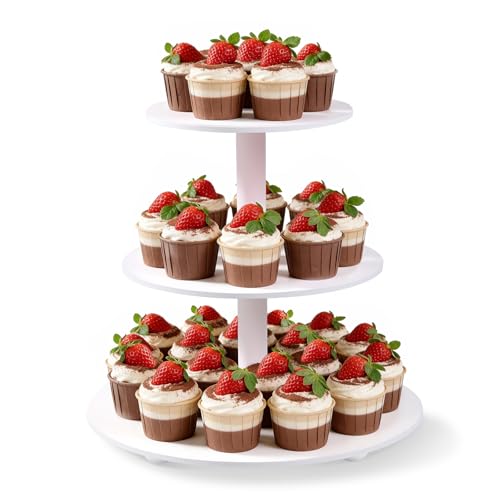 Weselljars 3-Tier Wooden Cupcake Stand:14in White Round Tiered Cake Stand,Dessert