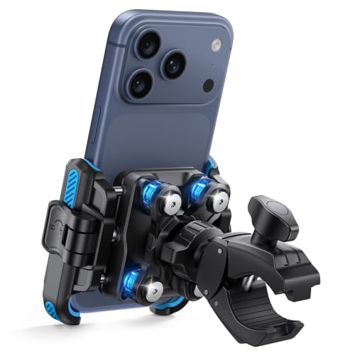 Lamicall Uchwyt na Telefon Motocyklowy – [Idealny do Nagrywania Wideo] Tłumiący Drgania Uchwyt na Telefon Motocyklowy, 360° Uchwyt na Telefon na Kierownicę Roweru dla iPhone 17, 16 i Smartfonów 7,2"