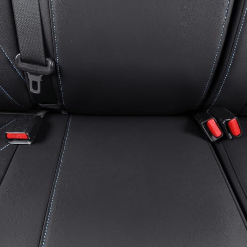Image of EKR Custom Fit Tacoma Front Car Seat Covers for Toyota Tacoma (Petrol & Hybrid) 2024 2025 2026 Double cab SR /SR5 /TRD Sport /TRD Off-Road /Limited - Front Row Only,Faux Leather(Black with Blue Trim)