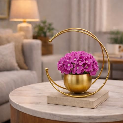 Akaar Decor's Metal Moon Design Vase with Golden Finish with Arti...