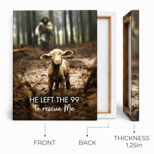 Image of GUN SUPPLIES OUTLET LLC Jesus With The Sheep Wall Art - Running After Lamb Canvas Print - He Left the 99 to Rescue Me - Christian Wall Art 12x16 inch